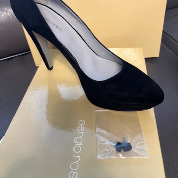 Sergio Rossi Suede Platform Pump Blk 8,5 - Picture 1 of 9